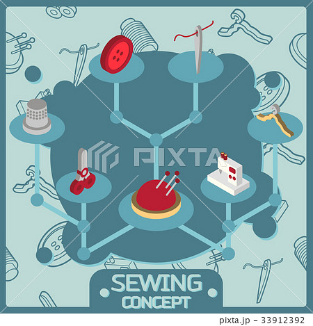 Sewing color isometric concept icons Sewing color isometric concept icons 33912392