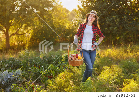woman with basket of vegetables woman with basket of vegetables 33912751