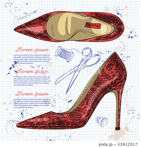 Fashion vector sketch womens shoes. Fashion vector sketch womens shoes. 33912917