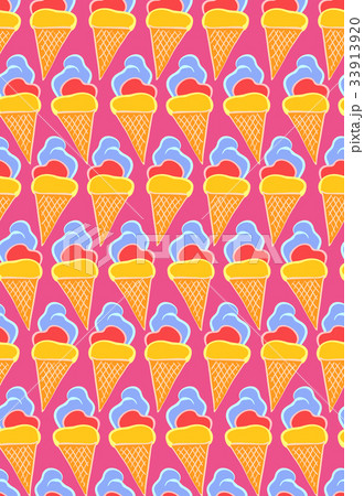 Bright pink pattern with hand drawn ice creams 33913920