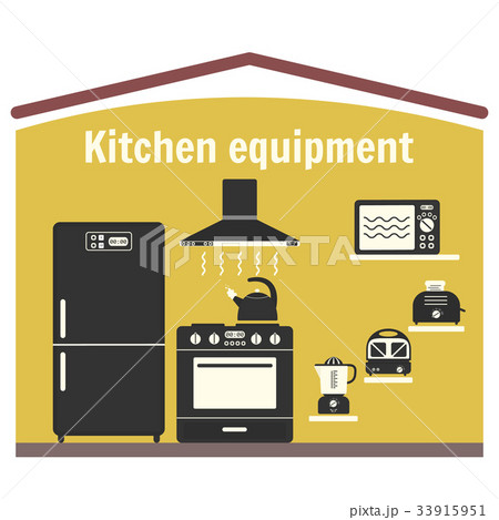 Flat vector gray monochrome kitchen equipment set Flat vector gray monochrome kitchen equipment set 33915951