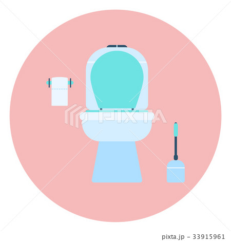 Flat blue toilet bowl icon, restroom symbol 33915961