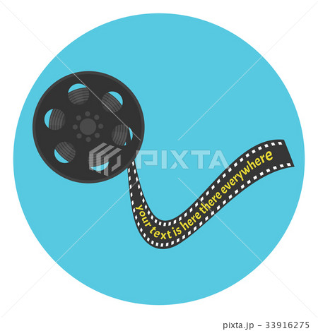 Cinema film tape in bobbin with strip for text Cinema film tape in bobbin with strip for text 33916275