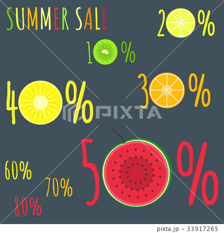 Colorful summer sale badges with fresh fruits  33917265