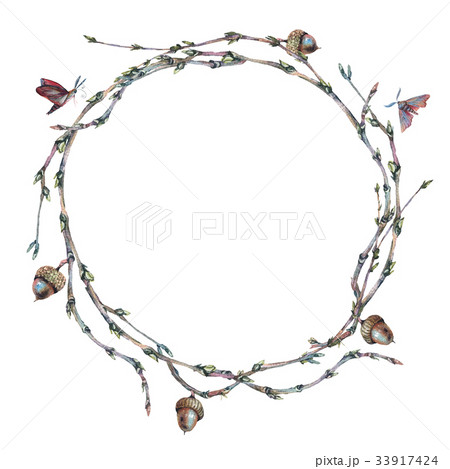 Watercolor forest wreath or garland with sprig 33917424
