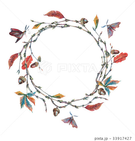 Watercolor forest wreath or garland with sprig 33917427