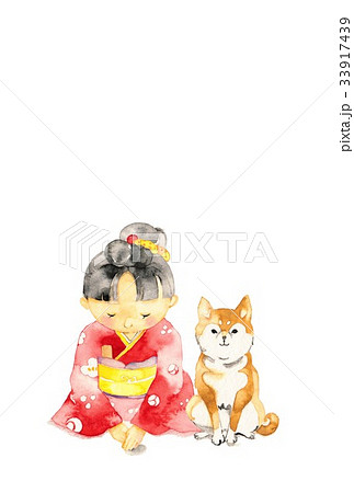 赤い着物の女の子、ご挨拶、柴犬 33917439