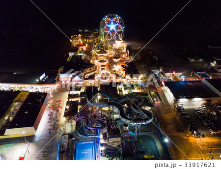 Amusement park at night aerial 33917621