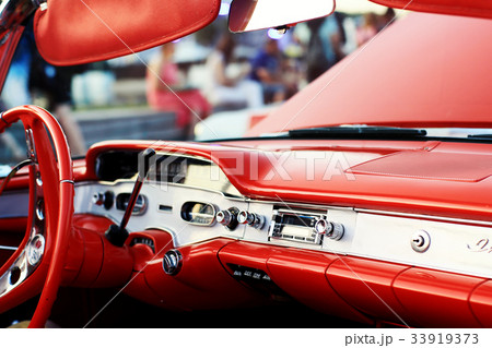 Front red panel of old retro car 33919373