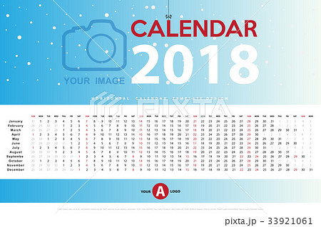 Calendar 2018 horizontal template design. 33921061