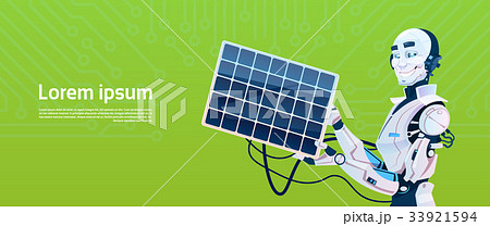 Modern Robot Charging From Solar Panel Battery 33921594