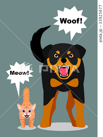 威嚇する猛犬と子猫のイラスト素材 33925677 Pixta