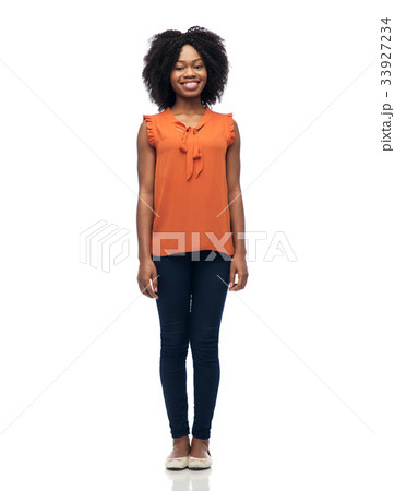 happy african american young woman over white 33927234