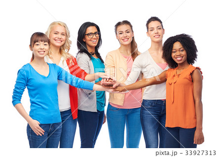 international group of women with hands together international group of women with hands together 33927313
