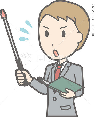 スーツを着たビジネスマンが指示棒を持って焦っているイラスト 33930347