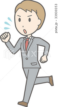 スーツを着たビジネスマンが急いで走っているイラスト スーツを着たビジネスマンが急いで走っているイラスト 33930353