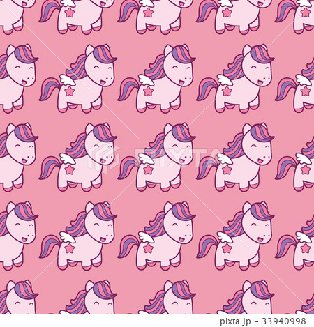 Seamless pattern with pegasus in kawaii japanese 33940998