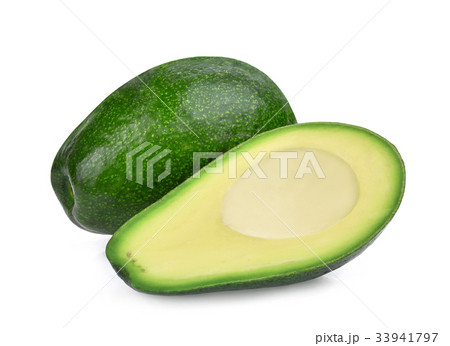fresh whole and half avocado isolated on white  33941797