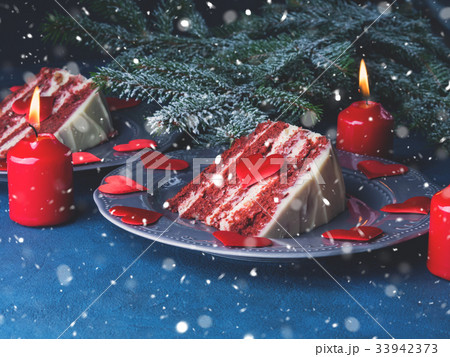 Red velvet cake slice for Valentines day dessert Red velvet cake slice for Valentines day dessert 33942373