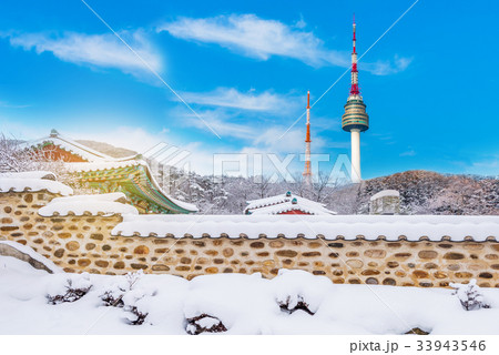 Namsan Tower is covered by snow ,South Korea. Namsan Tower is covered by snow ,South Korea. 33943546