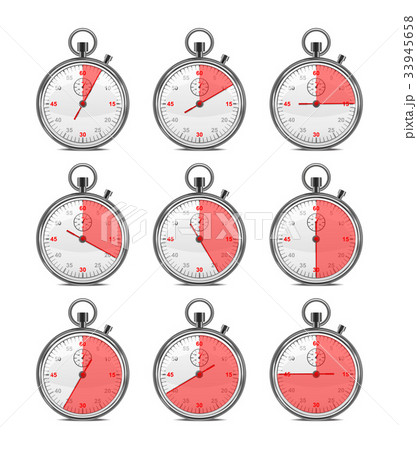 Realistic Classic Metal Stopwatch Set. Vector Realistic Classic Metal Stopwatch Set. Vector 33945658