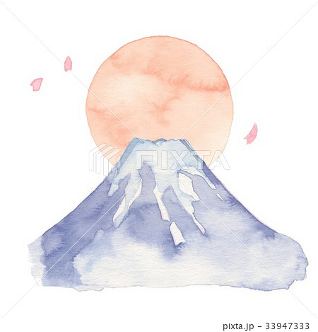 淡い紫の富士山 朝日 桜のイラスト素材