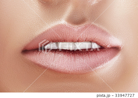 sexual full lips. Natural gloss of lips. 33947727