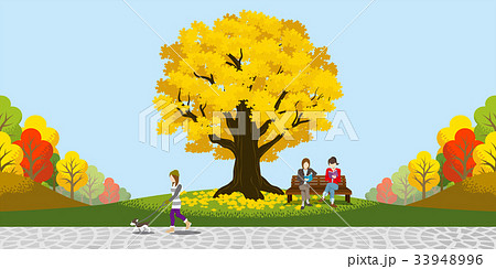 秋の公園 大きな木のイラスト素材