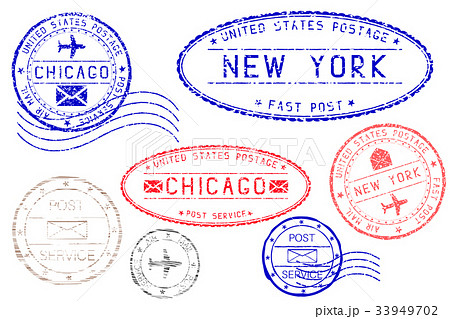 Postmarks New York And Chicago Blue And Red Inkのイラスト素材