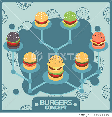 Burgers color isometric concept icons 33951449