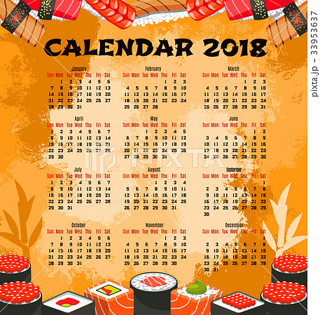 Calendar of japanese cuisine sushi Calendar of japanese cuisine sushi 33953637