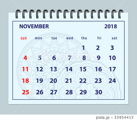 blue page November 2018 on mandala background 33954415