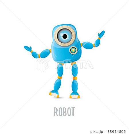 vector funny cartoon blue robot character 33954806