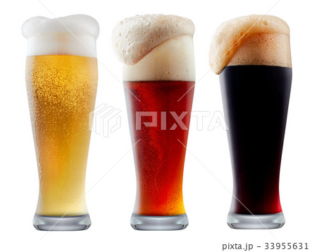 Mug collection of frosty beer with foam Mug collection of frosty beer with foam 33955631