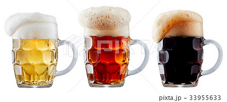 Mug collection of frosty beer with foam 33955633