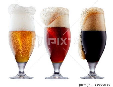 Mug collection of frosty beer with foam Mug collection of frosty beer with foam 33955635