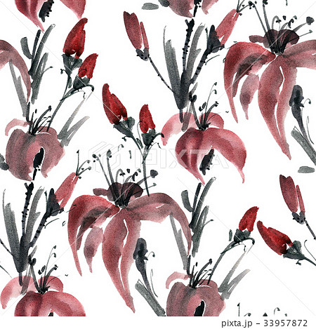 Watercolor lily flowers Watercolor lily flowers 33957872