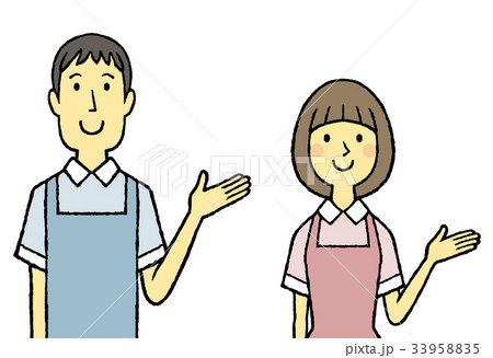 エプロン姿の若い男女 こちら エプロン姿の若い男女 こちら 33958835