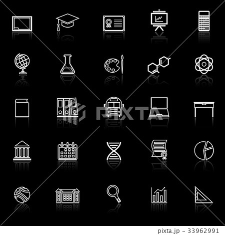 Education line icons with reflect on black Education line icons with reflect on black 33962991