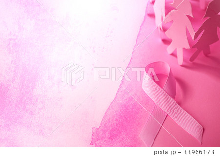 The Sweet pink ribbon shape with girl paper doll  33966173