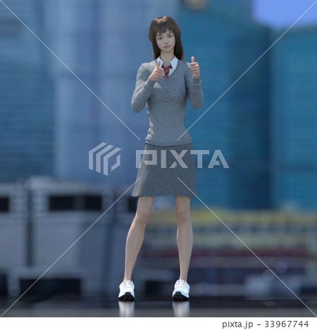 ビル群をバックにポーズする女子学生 perming3DCGイラスト素材 ビル群をバックにポーズする女子学生 perming3DCGイラスト素材 33967744