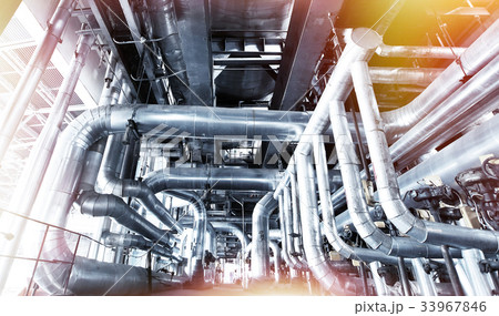 Steel pipelines and cables in blue tones 33967846