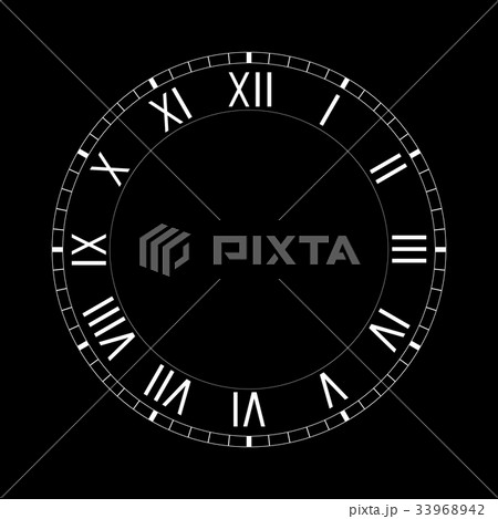 Simple clock face with roman numerals on black Simple clock face with roman numerals on black 33968942