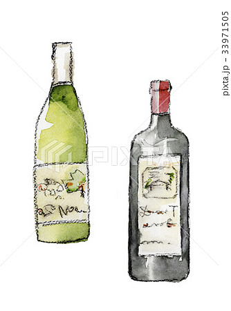 ワインのボトル 水彩イラストのイラスト素材