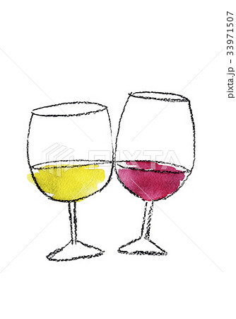 赤と白のワイングラス 水彩イラストのイラスト素材