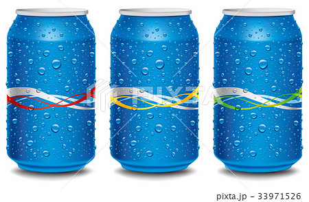 Blue Aluminum Tin Cans with many water drops 33971526