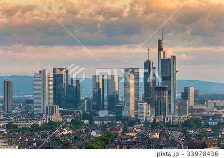Frankfurt sunrise business city skyline, Germany 33978436