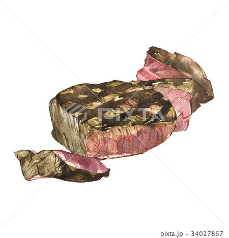 Beef. Watercolor ilustration of ribeye steak Beef. Watercolor ilustration of ribeye steak 34027867