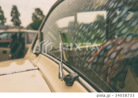 Windshield of a vintage car Windshield of a vintage car 34038733