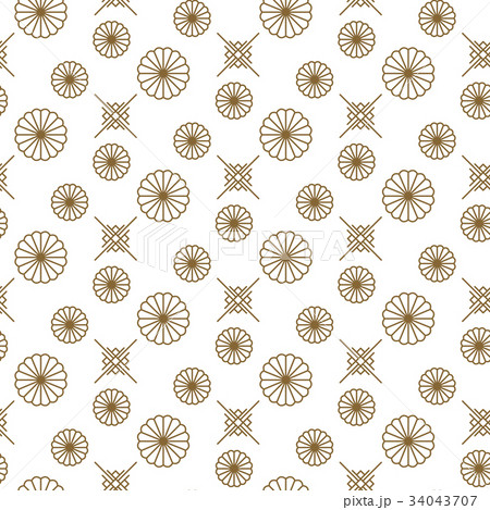 Japanese floral vector seamless pattern in gold 34043707